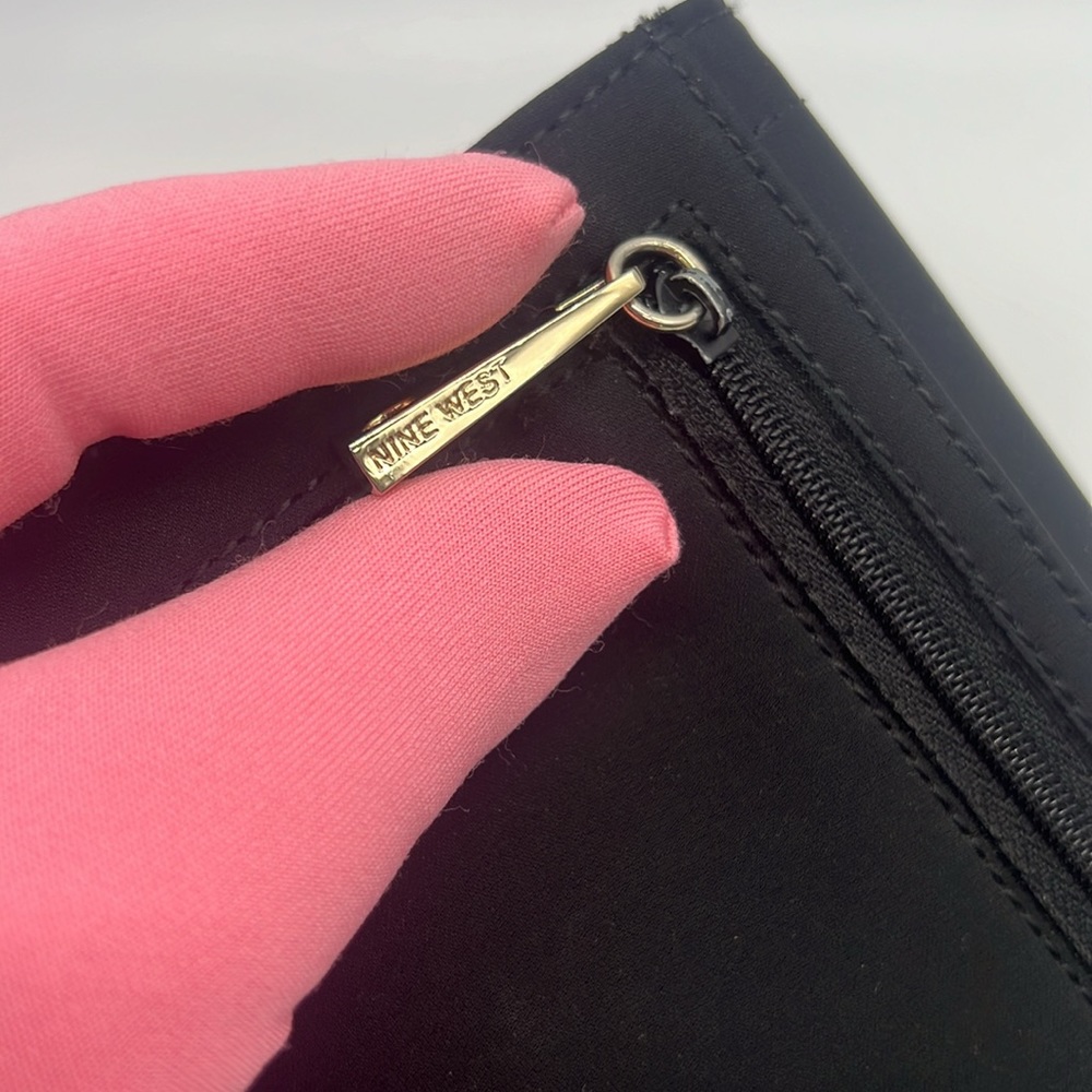 Nine West Nylon Fabric Medium Trifold Wallet Black with Gold Toned Hardware - Picture 8 of 15